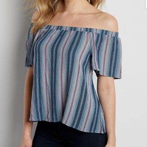 Purple Striped Off the Shoulder Top